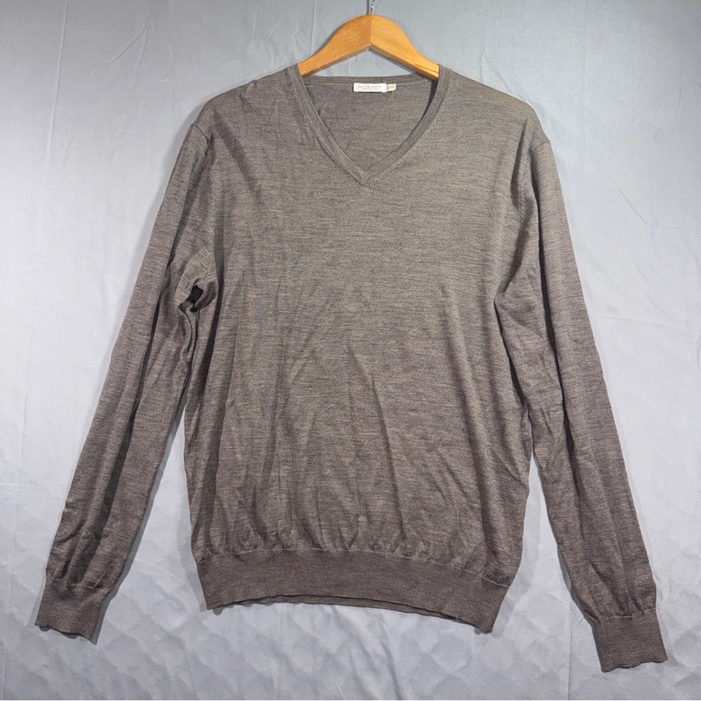 Suitsupply Sweater Mens 2XL Gray 100% Merino Wool V Neck Lightweight Pullover